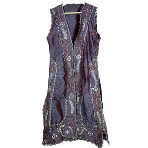 Embroidered Floral Open Front Long Duster Vest Renaissance Boho Fairygoth Artsy